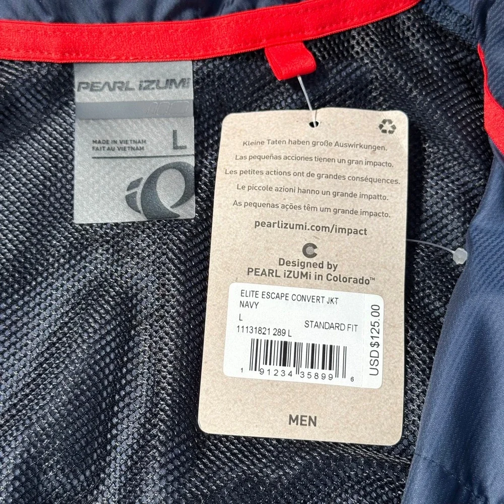 Pearl Izumi Mens Elite Escape Convert Jacket Navy Blue Cycling Windbreaker L NEW